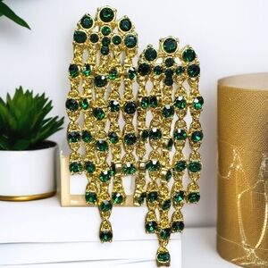 Magnificent Emerald Crystal Waterfall Statement Earrings